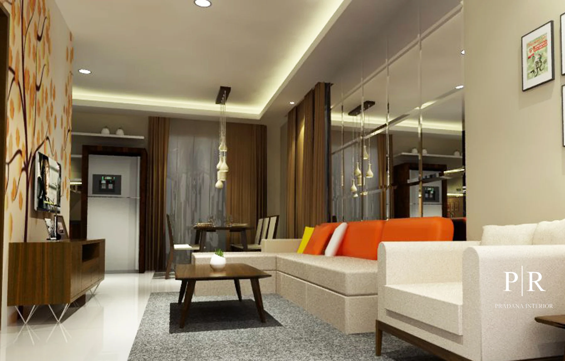Desain Interior Apartemen Scandinavia Modern _ Living Room 1